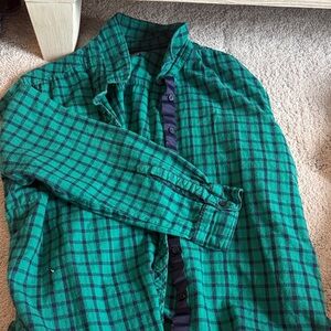 Eddie Bauer Green and Blue Plaid Flannel Shirt